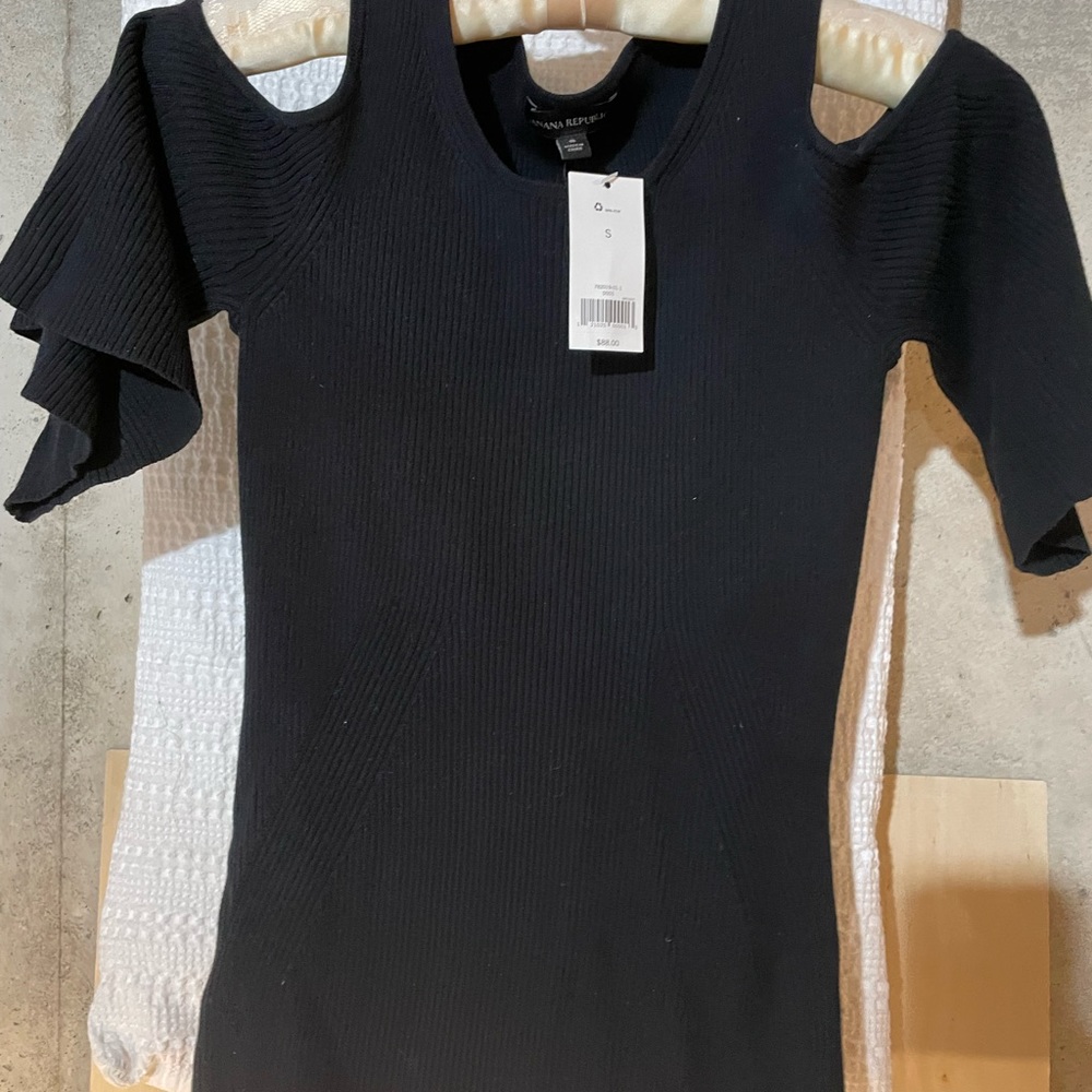 Banana Republic black fitted cold shoulder sweater